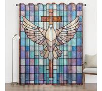 Pigeon Bird Curtains 90 Inches Long, Stained Glass Eyelet Curtains for Bedroom, Thermal Insulated Energy Saving for Living Room Window Privacy Drapes Home Decor 2 Panels 66x90, Colorful