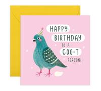 Pigeon Birthday Card - 'To a Coo-t Person' - Cute & Humorous Greeting Card for Friends, Family, Mum, Dad, Nana, Grandad, Brother, Sister, Wife, Husband - Bird Jokes -Comes with Stickers