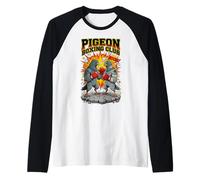 Pigeon Boxing Club Graphic with Fierce Cartoon Pigeons in Raglan Baseball Tee