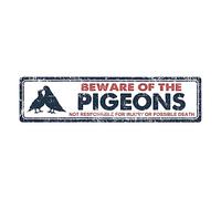Pigeon Coop Sign, Vintage Metal Warning Signs, Beware of Pigeons Sign, Pigeon Lover Gift, Funny Animal Wall Art, Home Bar Coffee Kitchen Wall Decor Iron Poster, Indoor & Outdoor, 4x16In