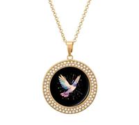Pigeon Doves of Hope Round Pendant Necklace Diamond Edging Brilliant Personalized Jewelry Gifts for Women Golden-style