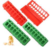 Pigeon Feeder, Quail Feeder 4Pcs 12x4.5x3 Inch Red & Green Flip Top Pigeon/Baby Chick with 16 Feeding Ports Easy Refill Washable Reusable Sun Resistant Poultry Feeding Equipment