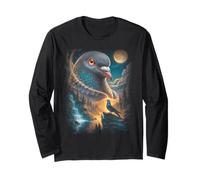 Pigeon Howling to The Moon Vintage 90s Mystical Bird Long Sleeve T-Shirt