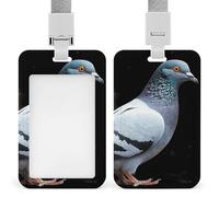 Pigeon Id Badge Holder with Lanyard, Clear Vertical Card Protector Waterproof, Breakaway Safety Neck Strap, Heavy Duty Name Tag Holder for Nurse Teacher Officer Staff Women Men
