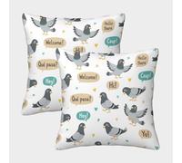 Pigeon Illustrations-Cute Cartoon Style Pillow Covers 2 Pack Cozy Pillowcase Art Cushion Cover with Zipper Decorative Sofa for Living Room Bedroom 40x40cm