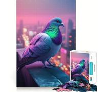 Pigeon in Neon City 1000 Pieces Jigsaw Puzzles for Teenagers Solid Logic Toy Peaceful Fun Precision Cut Amazing Present (38x52cm)