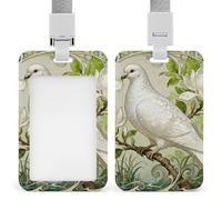 Pigeon Magnolia Bloom Id Badge Holder with Breakaway Lanyard Abs Plastic Name Tag Holder Vertical Clear Front Window Push Slide Card Protector Gift for NurseTeacher Office Staff & Events