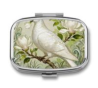Pigeon Magnolia Bloom Pill Box Travel Pill Organizer 2-Compartment with Mirror Design Portable Square Medicine Case for Vitamins, Jewelry & Essentials Durable Pocket Pillcase for Purse, Camping