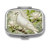 Pigeon Magnolia Bloom pilldispenser with Mirror 2 Compartments Waterproof PillCase for Purse Pocket Non-Slip Grip Travel Medicine Organizer Container Box for Vitamin Fish Oil Supplement