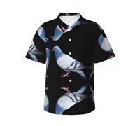 Pigeon Men's Short Sleeve Hawaiian Shirt - Full Print Design, Ultra-Soft Polyester Fabric for Summer Style Black