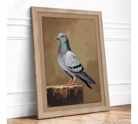 Pigeon on Post Rustic Framed Wall Art Print A1 (84.1×59.4cm) Oak, Wall Decor for Living Room, Bedroom, Office & Home, Ready to Hang, Art Gift