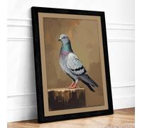 Pigeon on Post Rustic Framed Wall Art Print A2 (59.4×42cm) Black, Wall Decor for Living Room, Bedroom, Office & Home, Ready to Hang, Art Gift