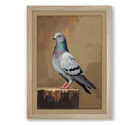 Pigeon on Post Rustic Framed Wall Art Print A3 (42×29.7cm) Oak, Wall Decor for Living Room, Bedroom, Office & Home, Ready to Hang, Art Gift