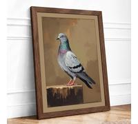 Pigeon on Post Rustic Framed Wall Art Print A3 (42×29.7cm) Walnut, Wall Decor for Living Room, Bedroom, Office & Home, Ready to Hang, Art Gift