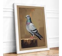 Pigeon on Post Rustic Framed Wall Art Print A3 (42×29.7cm) White, Wall Decor for Living Room, Bedroom, Office & Home, Ready to Hang, Art Gift