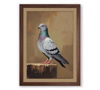 Pigeon on Post Rustic Framed Wall Art Print A4 (29.7×21cm) Walnut, Wall Decor for Living Room, Bedroom, Office & Home, Ready to Hang, Art Gift