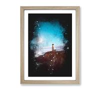 Pigeon Point Lighthouse Paint Splash Modern Framed Wall Art Print, Ready to Hang Picture for Living Room Bedroom Home Office Décor, Oak A4 (34 x 25 cm)