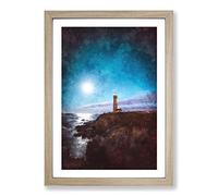 Pigeon Point Lighthouse Painting Framed Print | A2 Oak Framed Wall Art | Ready to Hang | Modern Animal Picture | Living Room Bedroom Lounge Office