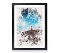 Pigeon Point Lighthouse Watercolour Framed Print | A2 Black Framed Wall Art | Ready to Hang | Modern Animal Picture | Living Room Bedroom Lounge Office