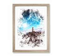 Pigeon Point Lighthouse Watercolour Modern Framed Print | A3 Oak Framed Wall Art | Ready to Hang | Modern Animal Picture | Living Room Bedroom Lounge Office