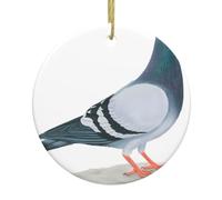 Pigeon Print Christmas Tree Ceramic Hanging Decorative Ornaments – Round Keepsake for Xmas, Home Party, Holiday