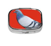 Pigeon Print Pill Box 2 Compartment Medicine Pill Case,Portable for Pocket Or Purse Pill Box Decorative Metal Medicine Organizer