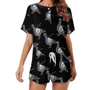 Pigeon Stay Coo Women's Two Piece Pajamas Sets Sleepwear Short Sleeve Top And Shorts Loungewear