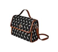 (pigeon walk 2020, black_6031) Canvas Crossbody Handbag with Lock Top All Over Print Retro Messenger Bag for Women, Girl Brown Trim & Adjustable Shoulder Strap Waterproof 10.8"L