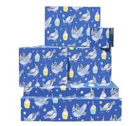 Pigeon Wrapping Paper - 6 Sheets of Blue Birds Gift Wrap with Cupcakes and Stars - Birthday Wraps for Bird Lovers, Kids, Adults - Christmas, Thanksgiving, Wedding, Baptism - Recyclable by Central 23