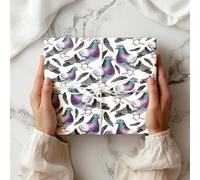 Pigeon Wrapping Paper Sheet - Watercolour Bird & Feather Print - Funny Gift Wrap for Animal Lovers, Bird Fans & Quirky Occasions W71 (White, Small Sheet - 30 x 40cm/ 11.8" x 15.7" inches)