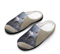 Pigeons Learning Slippers Women Winter Warm Cotton Hotel Slippers Anti-Slip Indoor Slip-Ons House Shoes 7-8（39-40