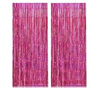 PIGETALE 2pcs 3.2 x 8.2ft Glitter Pink Foil Fringe Tinsel Curtain Backdrop Aluminum Foil Flow Curtain Background Streamer for Fairy Princess Birthday Wedding Bridal Shower Hen Girls Party Decorations