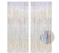 PIGETALE 2pcs 3.2 x 8.2ft Glitter Silver Tinsel Curtain Foil Fringe Curtain Party Streamers Backdrop Aluminum Foil Flow Curtain Background for Birthday Party Wedding Bachelorette Christmas Decorations