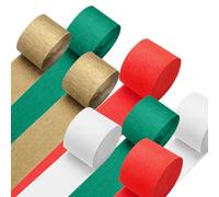 PIGETALE 8 Rolls Crepe Paper Craft Streamers 656ft Green Red Gold White Crepe Paper Roll Streamer Curtain Backdrop Hanging Tassels for Birthday Wedding Christmas Festival Party Decor (4.5CMx25M/Roll)