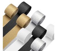 PIGETALE 8 Rolls Crepe Paper Streamers 656ft Pack of Silver Black White Gold Crepe Paper Roll Streamer Curtain Backdrop Hanging Tassels for Wedding Birthday Bridal Baby Shower New Year Decorations