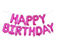 PIGETALE Happy Birthday Balloons Banner, 16 Inch Rose Pink Foil Balloon Mylar Sign Bunting Banner Self Inflating Letter Balloons Reusable for Girls Women Adults Birthday Party Decorations Supplies