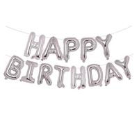 PIGETALE Happy Birthday Balloons Banner, 16 Inch Silver Mylar Foil Letter Balloons Alphabet Letter Sign Banner Balloon Bunting Reusable for Women Men Boys Girls Birthday Decorations and Party Supplies