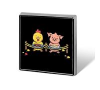Piggy And Chicken Funny Food Custom Lapel Pins Square Brooch Tie Suit Dress Accessories for Men Women Wedding Birthday