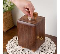 Piggy Bank Black Walnut Solid Wood Creative Customizable Lettering Coin Banknote Piggy Bank Change Storage Box with Key