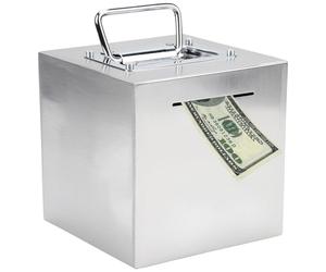 Piggy Bank for Adults, 15 x 15 x 15 CM Stainless Steel Money Saving Box with handle for Cash Reusable Metal Money Saver Bank to Help Manage Your Budget, Openable