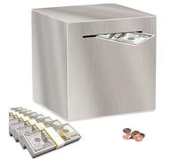 Piggy Bank for Adults, Stainless Steel Savings Bank for Adults, Piggy Bank Must Break to Open, Cash Coin Saving Box 5.91inch, Silver)