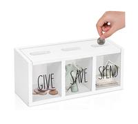 Piggy Bank for Kids, Wooden Give Save Spend Money Saving Box for Kids, With Visualized Compartments, Teach Children About Giving & Saving Money, for Boys Girls