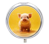 Piggy is Jumping Round Pill Box Travel Portable Pill Case 23 Compartment Medicine Metal Tablet Vitamin Holder Organizer for Purse Pocket