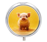 Piggy is Jumping Round Pill Box Travel Portable Pill Case 3 Compartment Medicine Metal Tablet Vitamin Holder Organizer for Purse Pocket