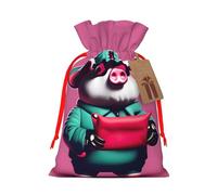 piggy print Large Christmas bag, reusable drawstring linen packet, Birthday Parties Supplies