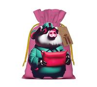 piggy print Large Christmas bag, reusable drawstring linen packet, Birthday Parties Supplies