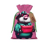 piggy print Large Christmas bag, reusable drawstring linen packet, Birthday Parties Supplies