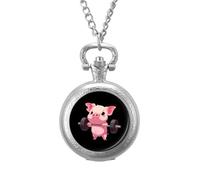 Piggy Weight Lifting Vintage Pocket Watch with Chain Arabic Numerals Scale Quartz Pocket Watches Gifts for Men Women
