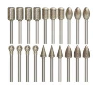 PIGIAOKA 20Pcs Diamond Grinding Burr Bit Set, 120-Grit Rotary Burrs Set with 1/8" Shank, Diamond Burrs Bits Rotary Tool Accessories for Stone Glass Ceramic Grinding Carving Polishing