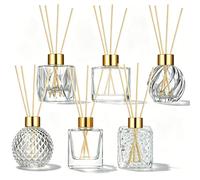 PIGIAOKA 6 Pack 100ml Reed Diffuser Bottles Set with 30 Reed Sticks, Empty Refillable Glass Bottles, Decorative Fragrance Diffuser Jar for Home & Office